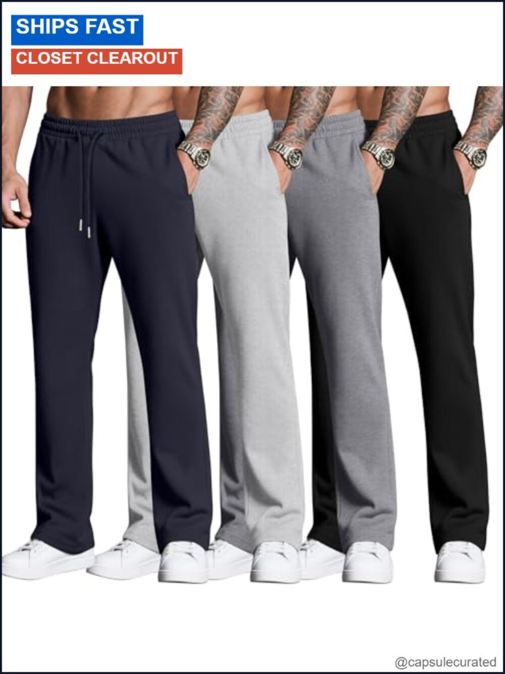 Men's Baggy Sweatpants 4 Pack Lightweight Pockets